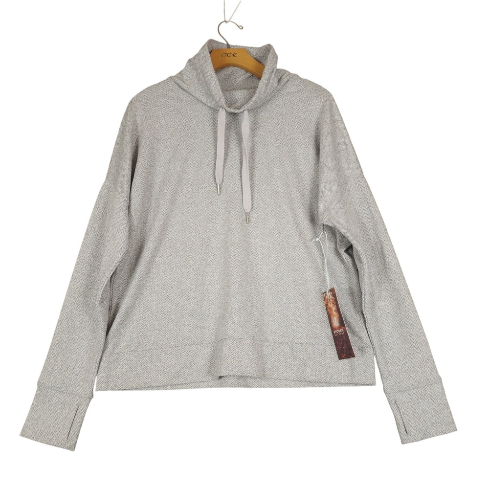 KYODAN OUTDOOR Grey Herringbone Knit Cowl Neck‎ Long Sleeve Sweater Thumbholes